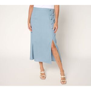 Light Blue Button-Accent Midi Skirt